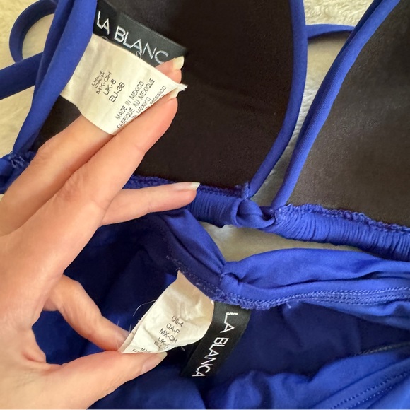 La Blanca Bikini 4 Gathered Blue Swimsuit 2 Piece Set Bathing Suit S/M - Picture 5 of 8